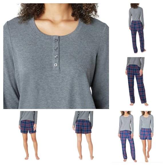 Gray NWT Ladies' 3-Piece Waffle‎ Fleece Pajamas Set Eddie Bauer - Picture 1 of 8